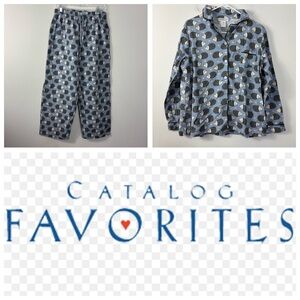 Hedgehog Pajama Set Women’s M Button Up Cotton Matching Set Catalog Favorites